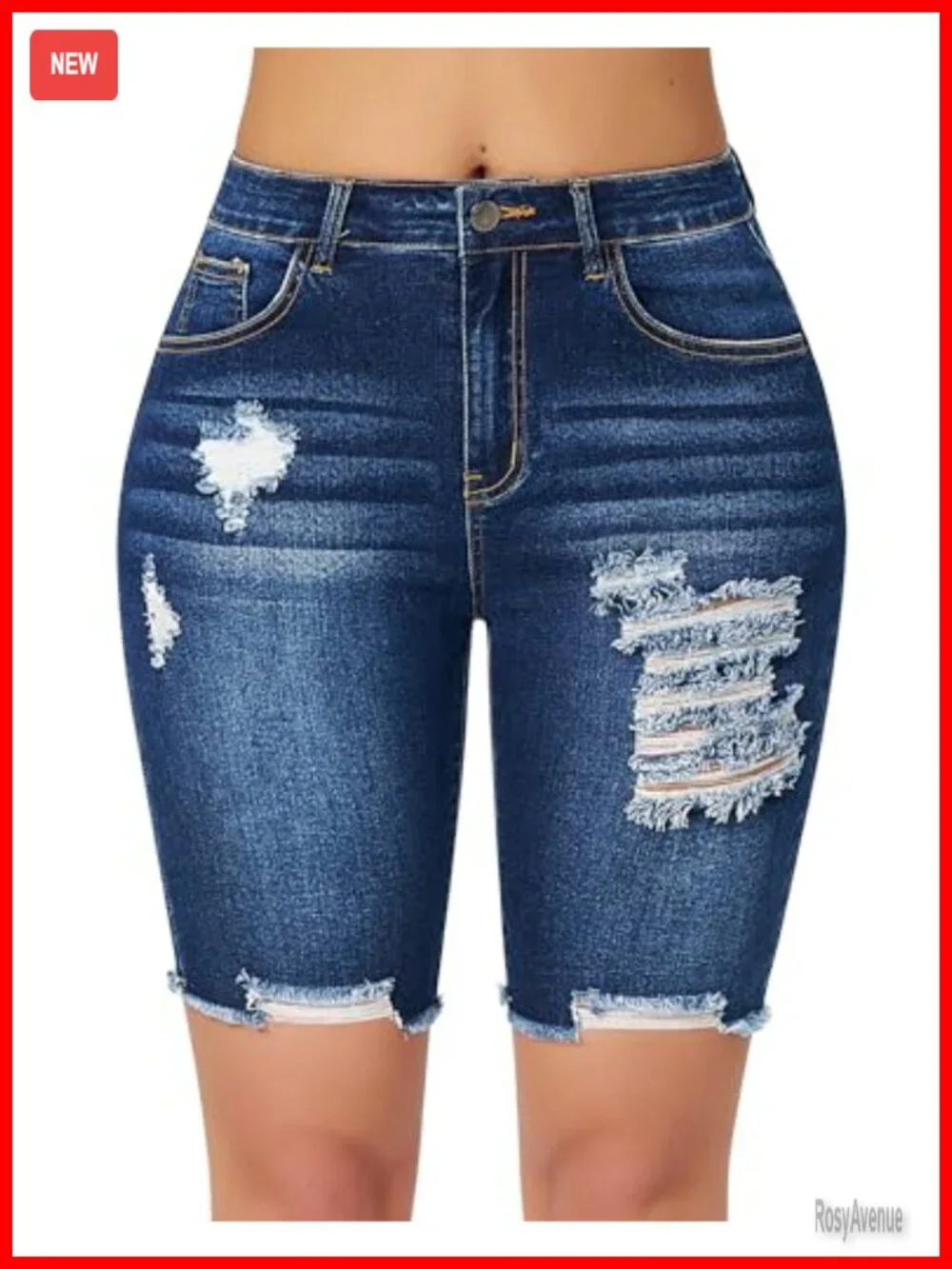 High Waisted Stretchy Denim Bermuda Shorts Ripped Casual Summer Jean Shorts